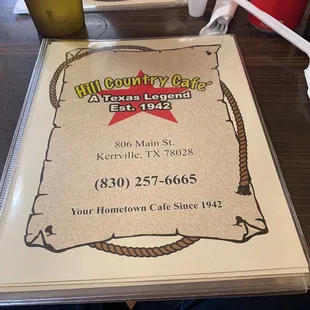 the menu for the restaurant