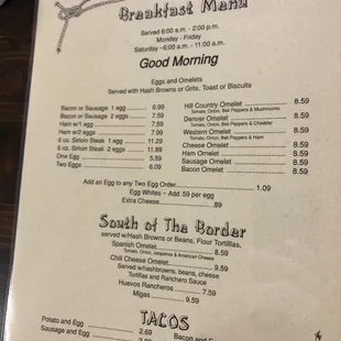 the breakfast menu