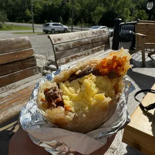 Waygu Steak and eggs breakfast burrito