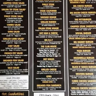 the menu of the restaurant