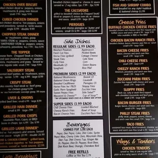 the menu of the restaurant