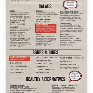 the menu of the restaurant