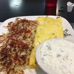 Greek omelette with extra tziki sauce!