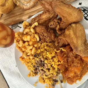 Chicken, yams, rice and black eyed beans, Mac