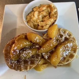 Chicken, peach cobbler sliders w/Mac &amp; cheese.