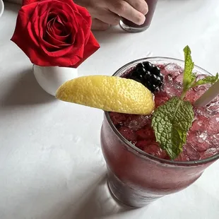 Mitcher's Blackberry Smash, and a cute table top flower
