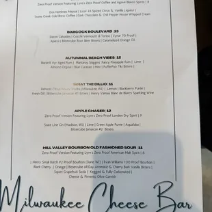 Cocktails menu