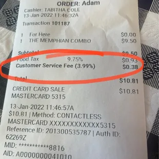 3.99% "Customer Service fee".  That's interesting....