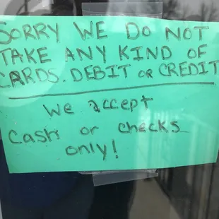 No Credit or Debit Cards.