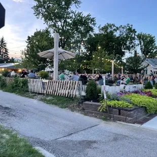 Street view. Outdoor patio area.
