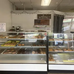 a display case full of donuts