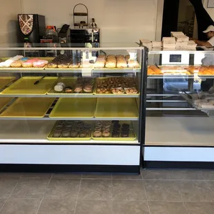 Variety of donuts, desserts, and available coffee