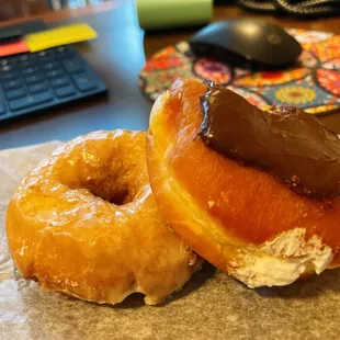 Glazed cake and the holy grail (white fluff-filled chocolate-iced)