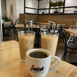 two cups of coffee on a table