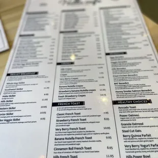 the menu of the restaurant