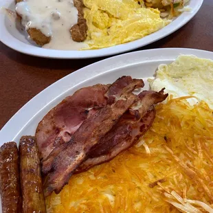 Meat lovers special and chicken fried steak