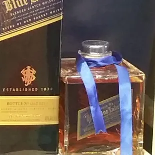 a bottle of blue label