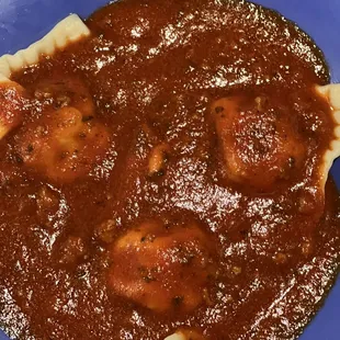 Ravioli with Beef and marinara sauce. All homemade