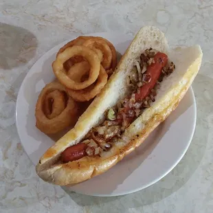 Bad, bad girl! Grilled Footlong with grilled onions, side of ORs.