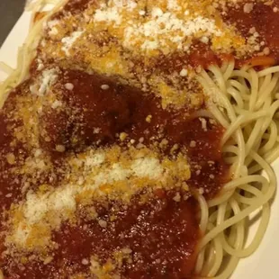 Delicious spaghetti and meatballs.