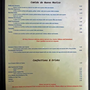 Menu - sorry kind of blurry