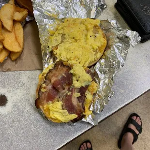 Soggy bacon.... Not sure on egg.