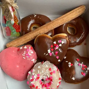 a variety of doughnuts in a box
