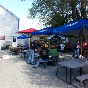 Hillsdale Tavern patio,  party, bbq, games area.