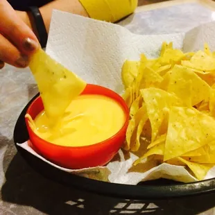 The queso is just cheese wiz.  Save your appetite.
