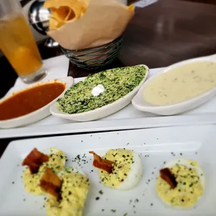 Trio dip and deviled eggs