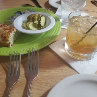 Bread, pickles and amaretto sour