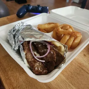 Gyro with onion rings (Playstation control not included)