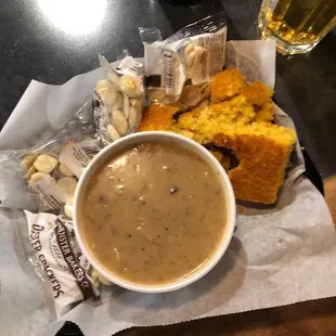 Bean soup with the best dam corn bread!