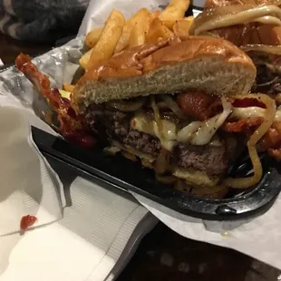 Blue burger with bacon, yummy