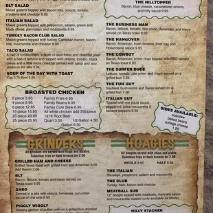 Back of menu