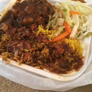 Oxtails, cabbage, and rice. Yumm