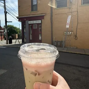 Strawberry matcha iced latte