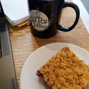 Hot chocolate and a raspberry bar