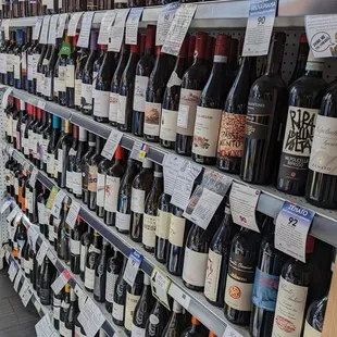 rows of bottles of wine on shelves