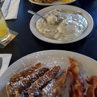 Hungry man breakfast $8 French toast with bacon $7