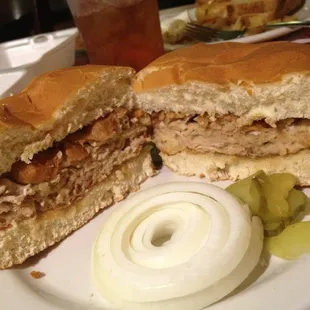 The Brain sandwich.  Composed of pig brains and batter. I had to eat it with mustard and pickles. It was crunchy in the outside.