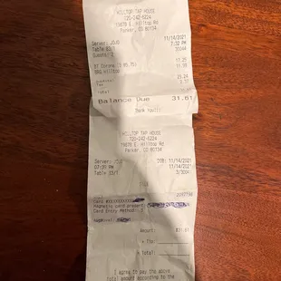 a receipt on a table