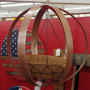 Bourbon Barrel ring hanging basket. Available Row 1, Booth 1969