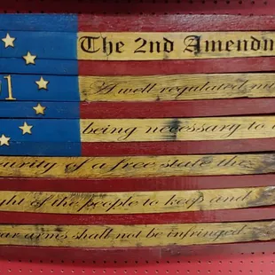2nd amendment flag made from bourbon barrel staves. Available row 1, booth 1969