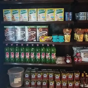 a shelf of snacks