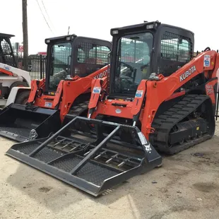 Kubota Skid-steers, both tracked and standard. We also have various attachments such as breakers, augers, sweepers and graders.