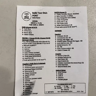 Menu with allergy labels