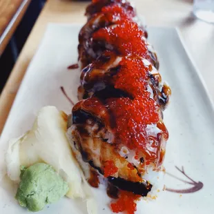 a sushi roll on a plate