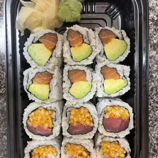 Salmon Avocado and spicy crunchy tuna