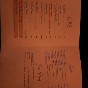 Drink menu (as of 04/2024)